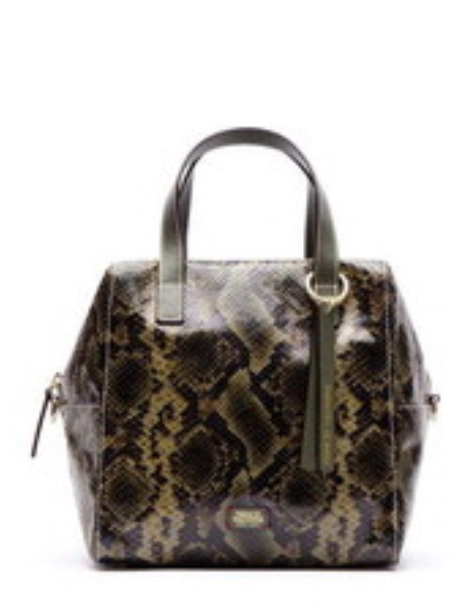 Francis Valentine Structured Olive Snake-Print Dome Tote